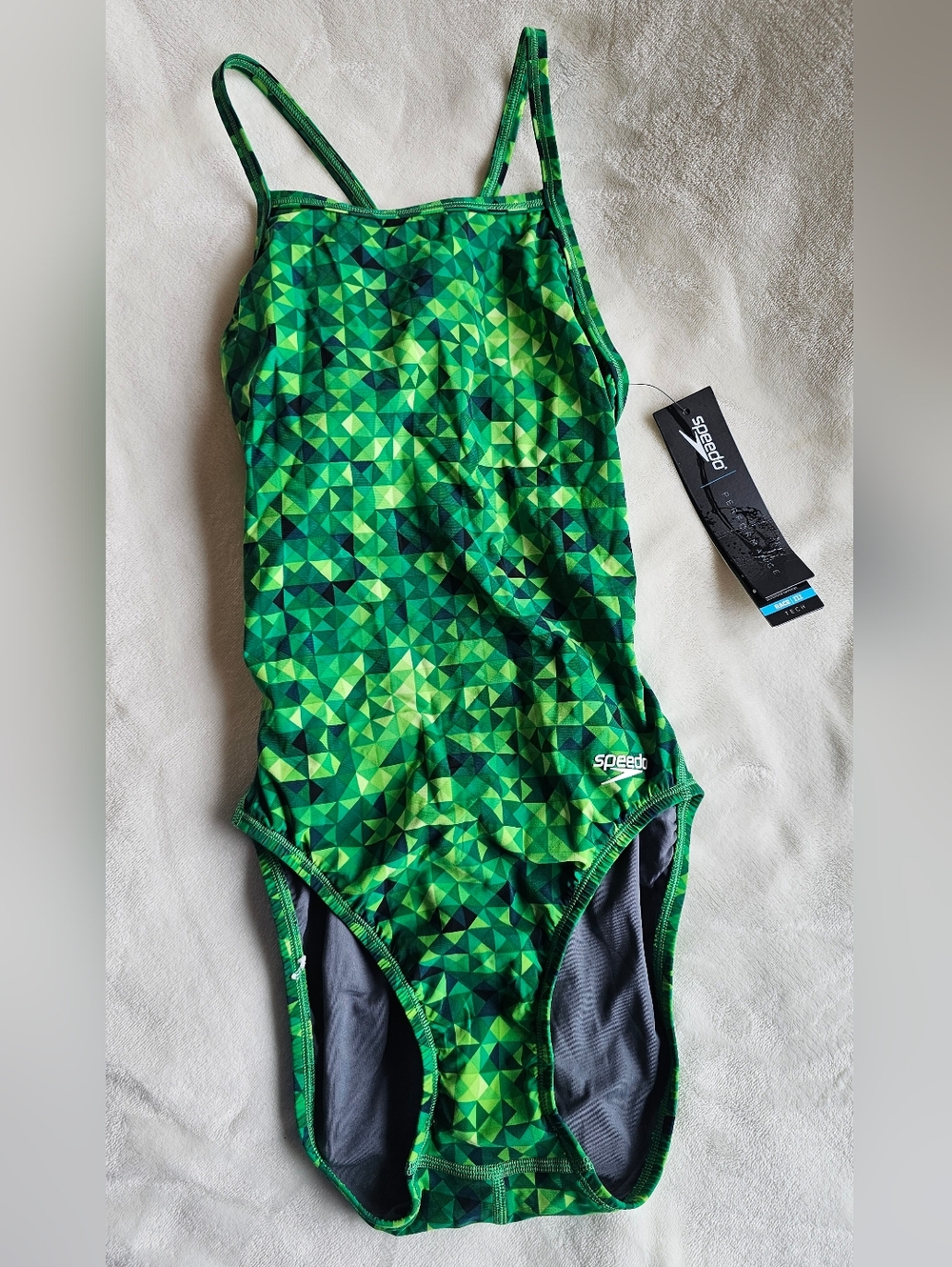 NWT Speedo Womans Green Geo One-Piece Swimsuit